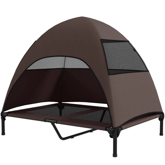 Elevated Dog Bed With Canopy, Washable Mesh Steel Frame, 41.7" x 29.9" x 39", Coffee Elevated Dog Beds Coffee, Black at Gallery Canada