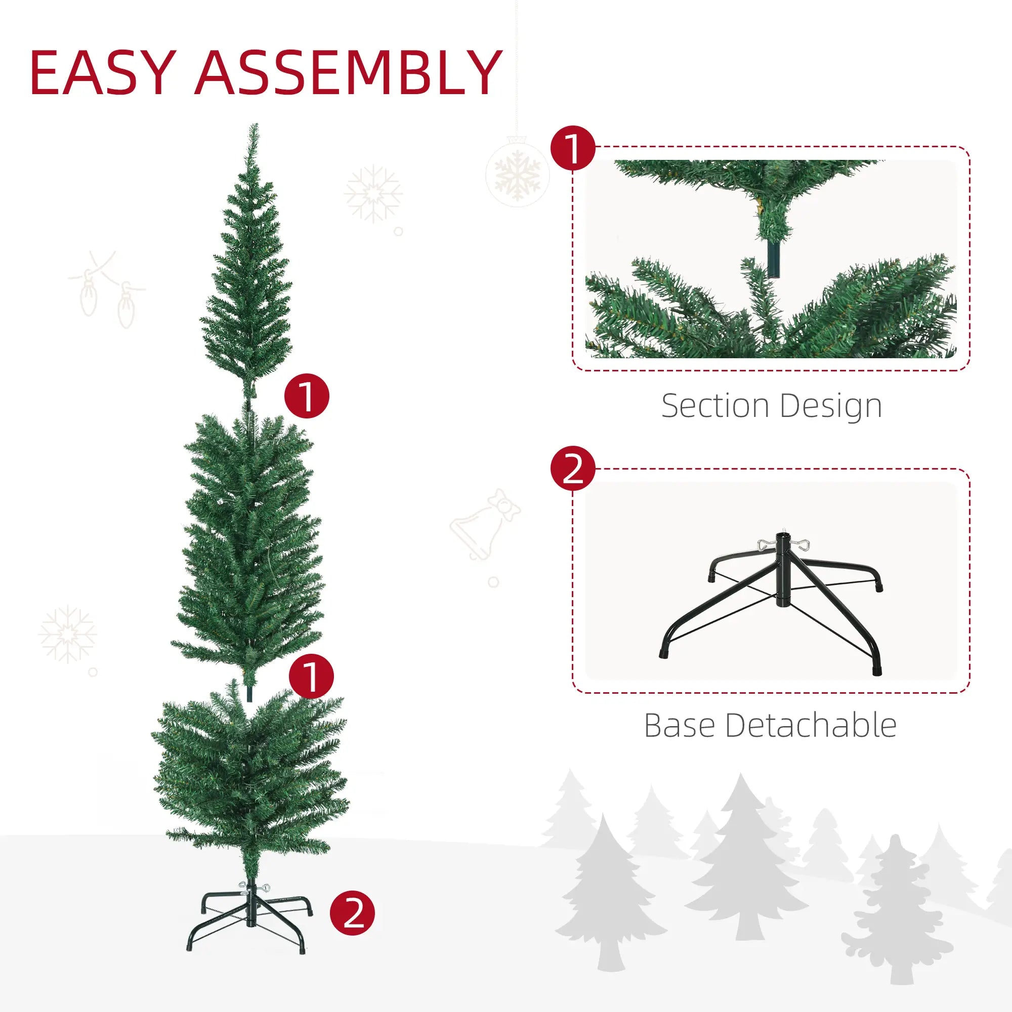6' Artificial Pencil Christmas Tree, Steel Base, Colorful LED Lights Pencil Christmas Trees at Gallery Canada