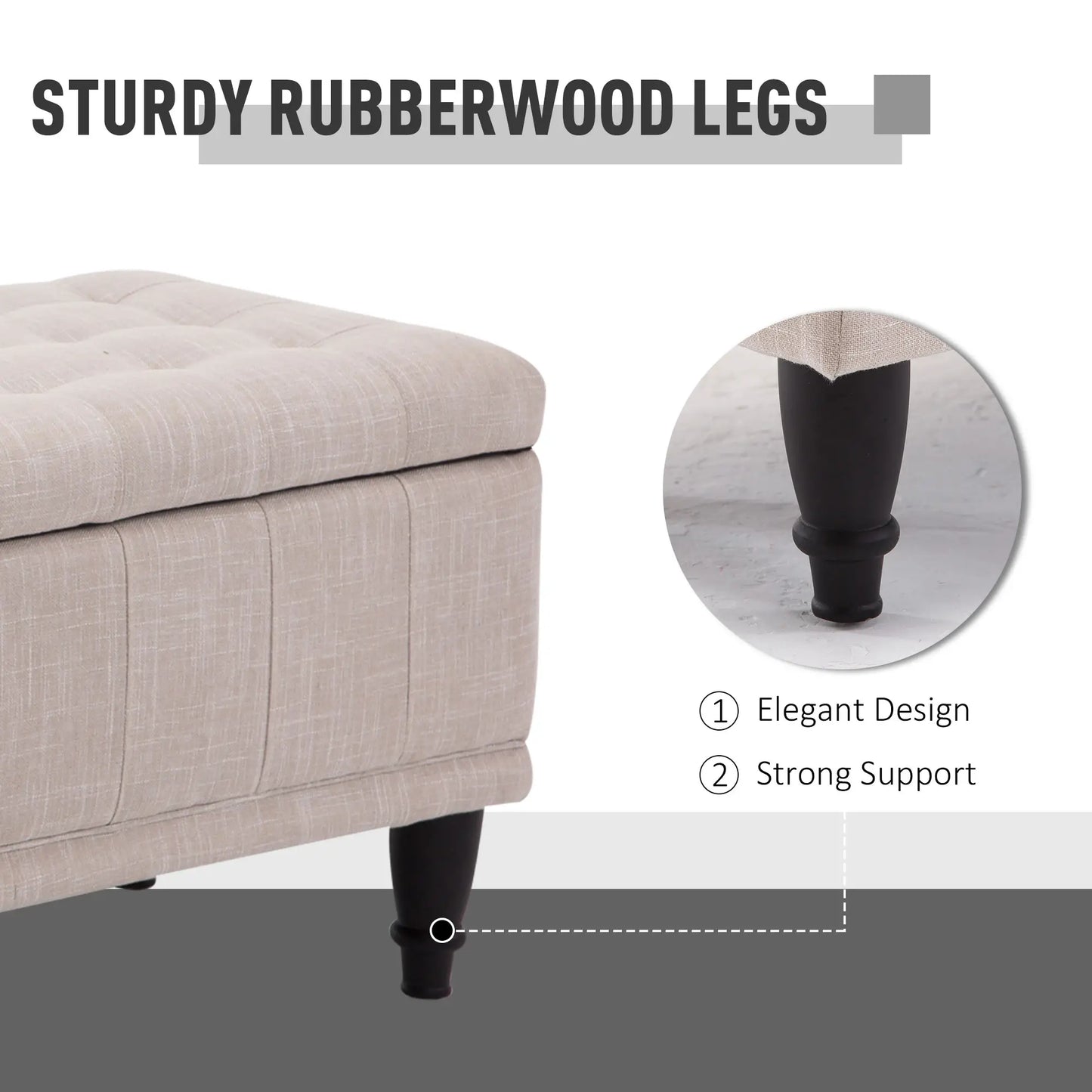 Storage Ottoman, Linen Fabric Bench with Soft Close Lid, 42" x 17" x 19", Beige Storage Ottomans & Benches at Gallery Canada