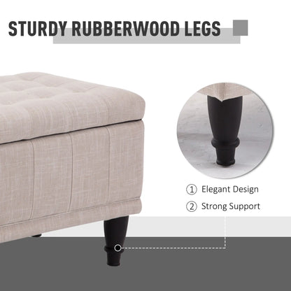 Storage Ottoman, Linen Fabric Bench with Soft Close Lid, 42" x 17" x 19", Beige Storage Ottomans & Benches at Gallery Canada