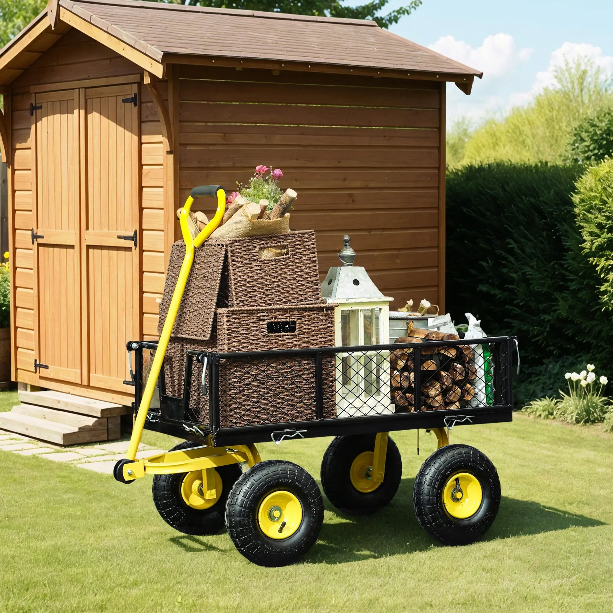 Steel Garden Cart, Utility Wagon, Removable Sides, 10