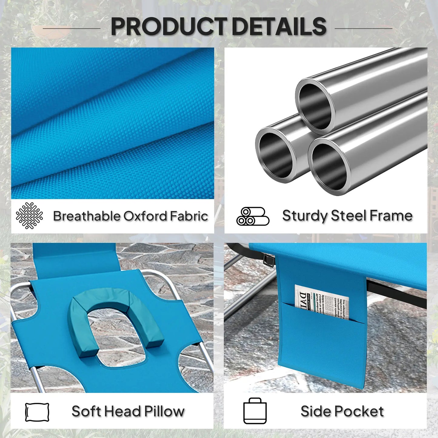 Folding Outdoor Lounge Chair, 5-Level Tanning Chair, Blue Lounger Chairs at Gallery Canada