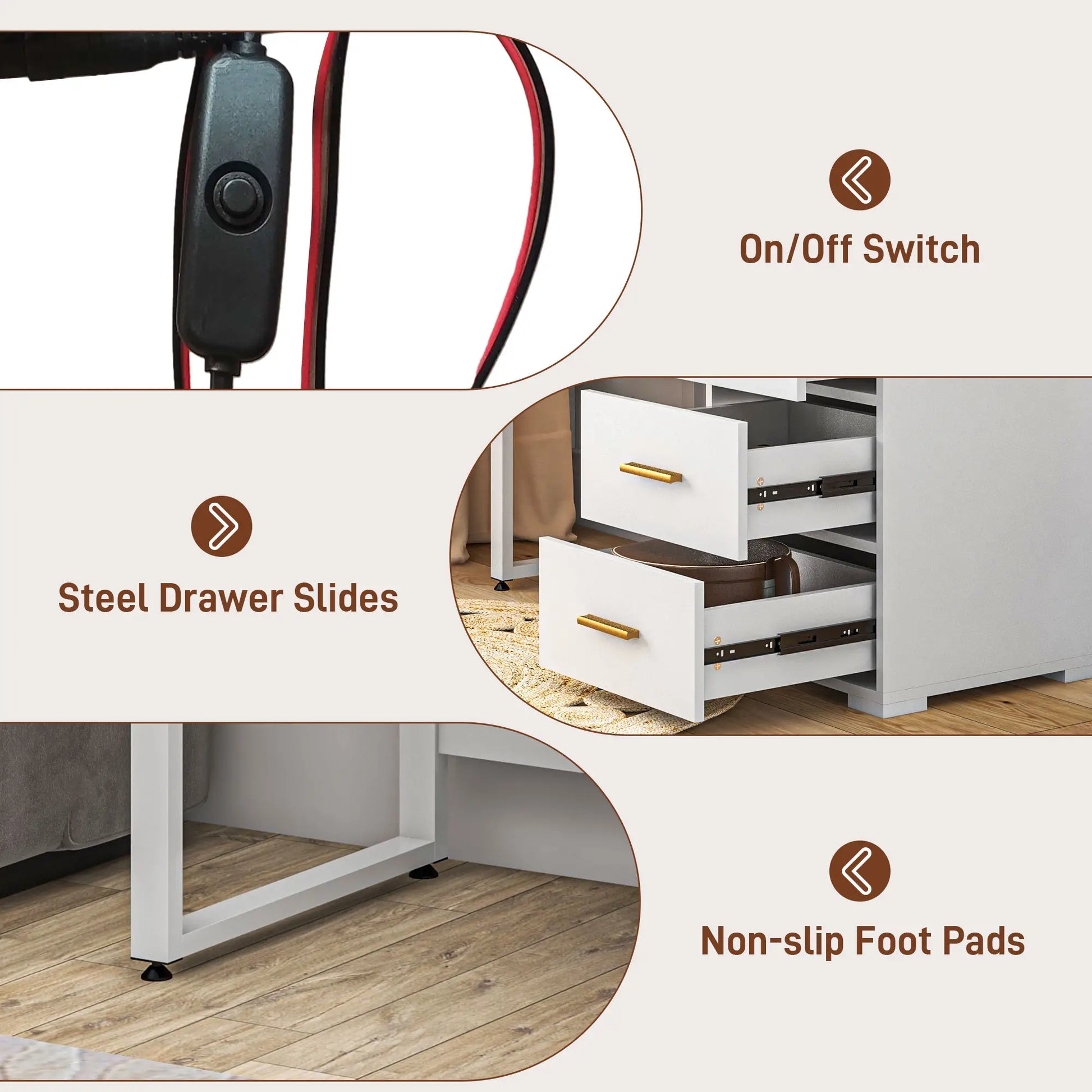 LED Vanity Table with Mirror, Drawer, Storage Shelves, White Dressing & Vanity Tables at Gallery Canada