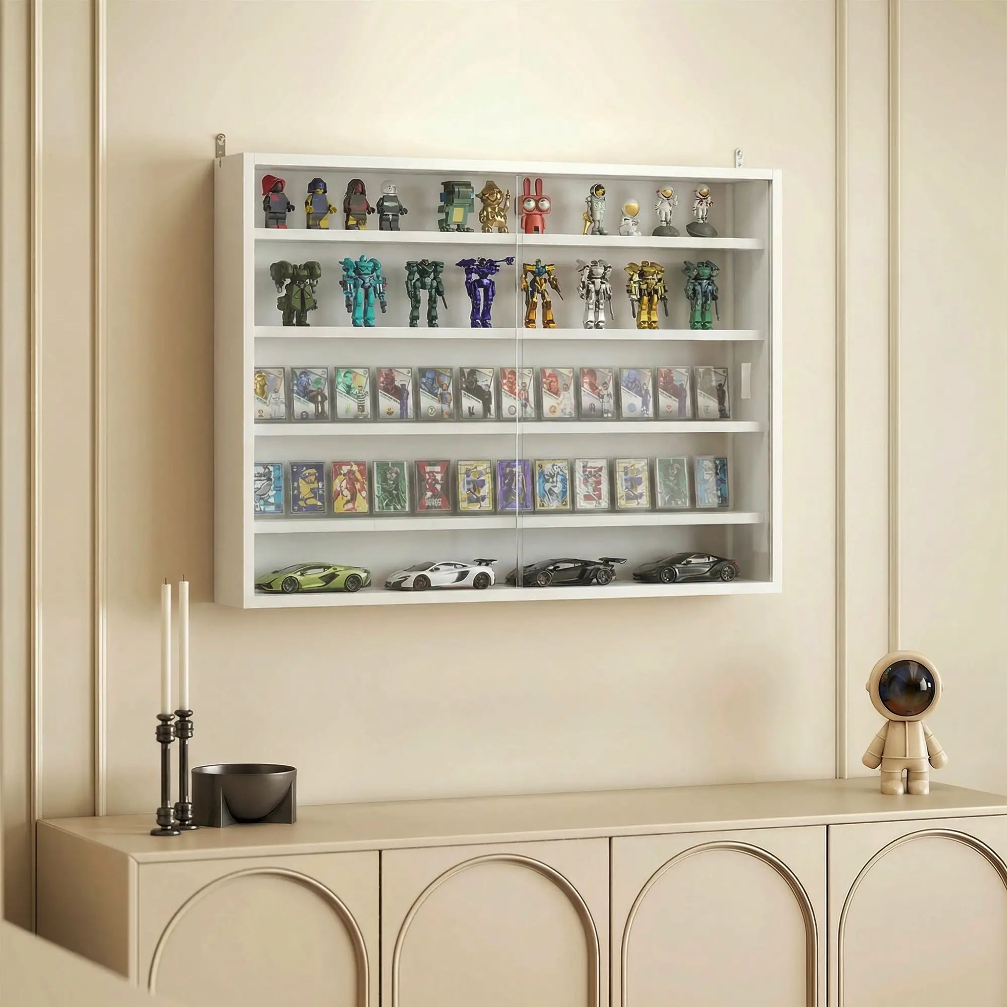 5-storey Display Cabinet, Shot Glass Display Case, Glass Curio Cabinet with 2 Glass Doors and 4 Adjustable Shelves, White Display Bookshelves at Gallery Canada