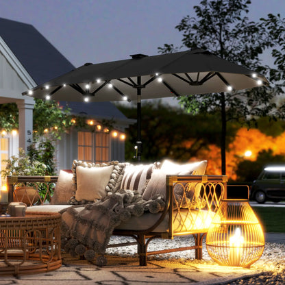10ft Double-Sided Patio Umbrella, 35 LED Lights, 12 Ribs, Dark Grey Double-sided Umbrellas at Gallery Canada