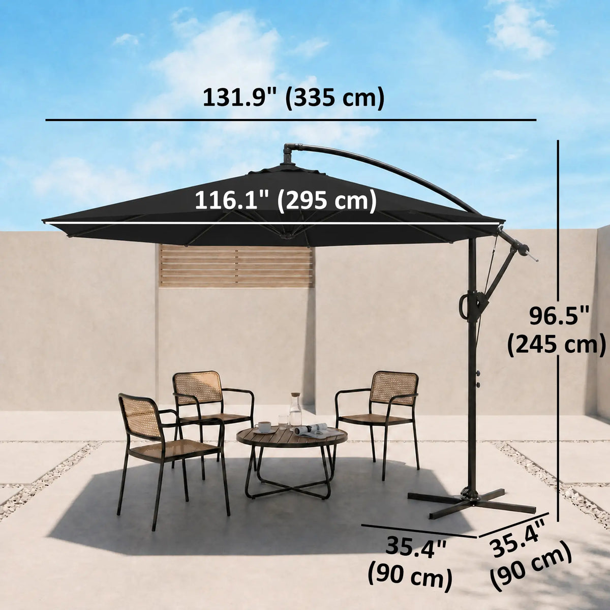 9.7ft Offset Patio Umbrella, 8 Ribs, Crank Handle, Black Offset Cantilever Umbrellas at Gallery Canada