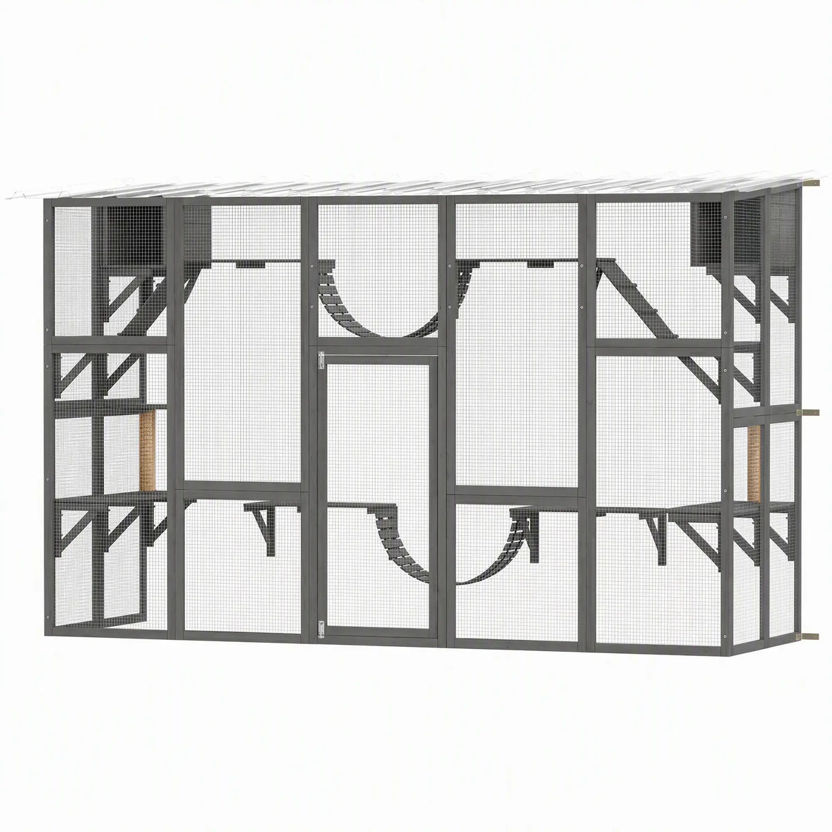74"H Walk-in Cat Enclosure, Waterproof Roof, 2 Condos, 6 Platforms Outdoor Cat Enclosures Grey at Gallery Canada