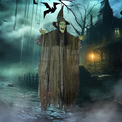 Animatronics Hanging Witch, Voice Activated, Flashing Eyes, Green Halloween Decorations at Gallery Canada