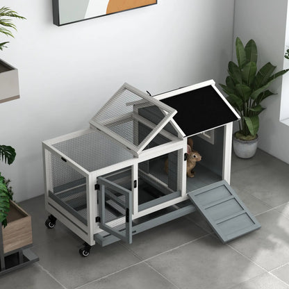 Rabbit Cage With Wheels, Ramp, Run, Tray, Indoor Outdoor, Grey