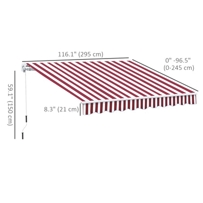 10' x 8' Manual Retractable Awning, Sun Shade Canopy, Aluminum Frame, UV Protection, White Stripe, Wine Red Patio Awnings at Gallery Canada