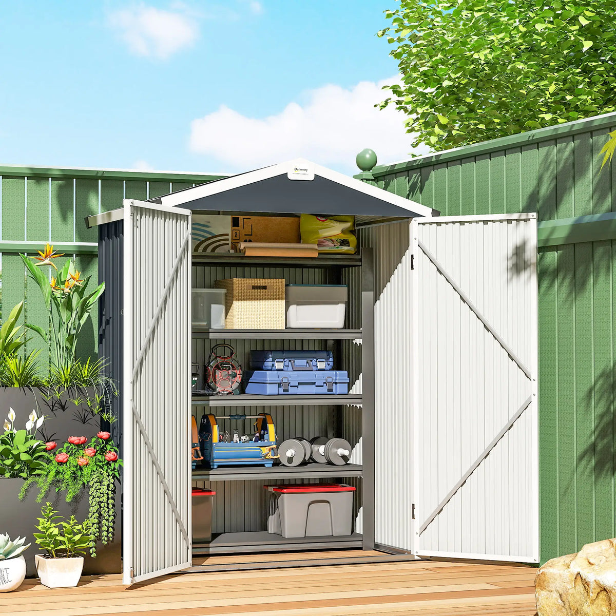 4.4' x 3' Metal Garden Shed, Outdoor Storage With Double Doors Sheds at Gallery Canada