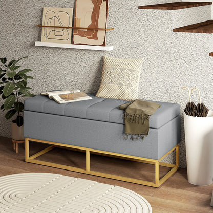 Flip Top Storage Ottoman, Upholstered Bench, Linen Footstool, Grey Storage Ottomans & Benches at Gallery Canada