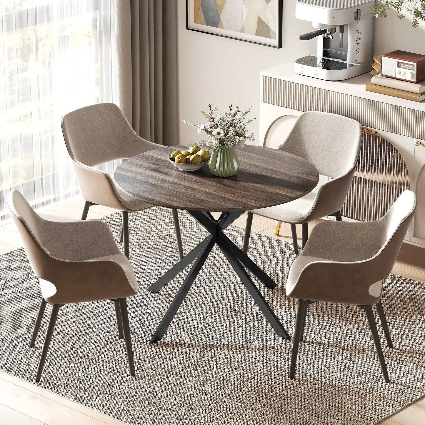 40" Round Kitchen Table For 4, Industrial Dining Table, Distressed Brown Dining Tables at Gallery Canada