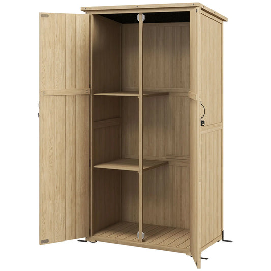 Wooden Outdoor Storage Cabinet, Garden Shed, Waterproof Asphalt Roof, Lockable Doors, Natural
