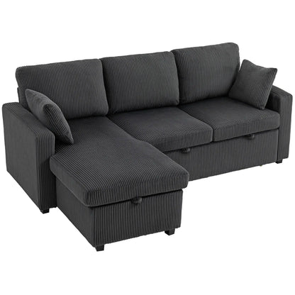 81" Sofa Bed, Pull Out Sleeper with Storage, Corduroy Convertible Couch, Dark Grey Sofas & Reclining Chairs at Gallery Canada