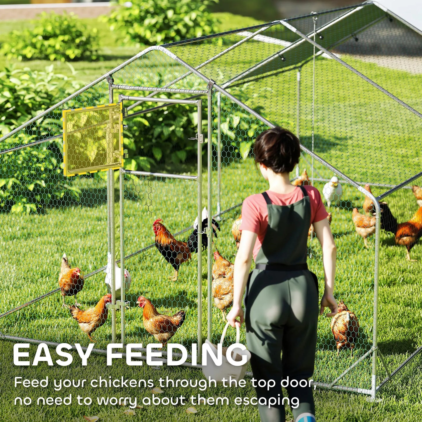 Large Metal Chicken Run, Waterproof UV-Resistant Cover, Feeding Door, Hanging Feeder, Perch, 18-24 Chickens Chicken Coops at Gallery Canada