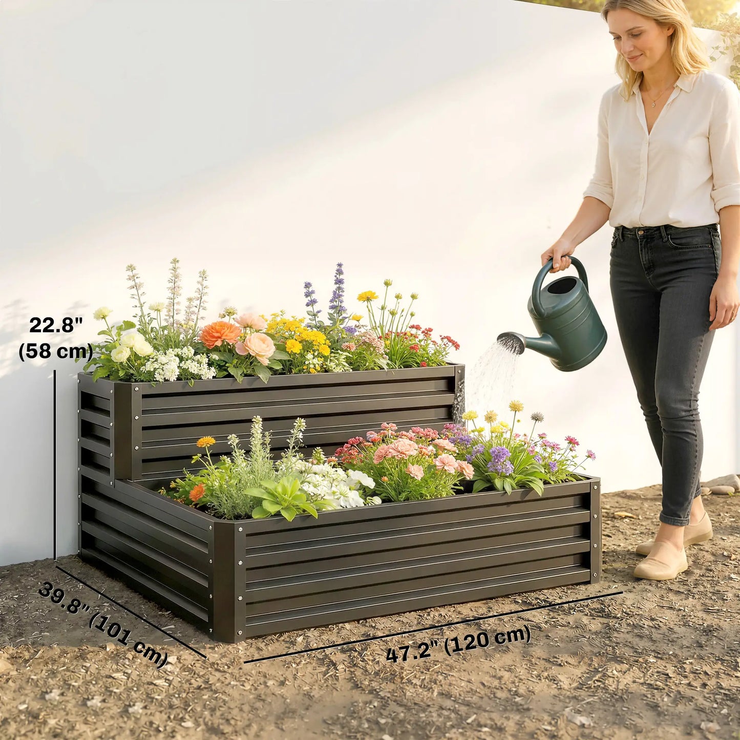2 Tier Raised Garden Bed, 47" x 40" x 23", Galvanized Steel, Dark Grey Galvanized Planter Boxes at Gallery Canada