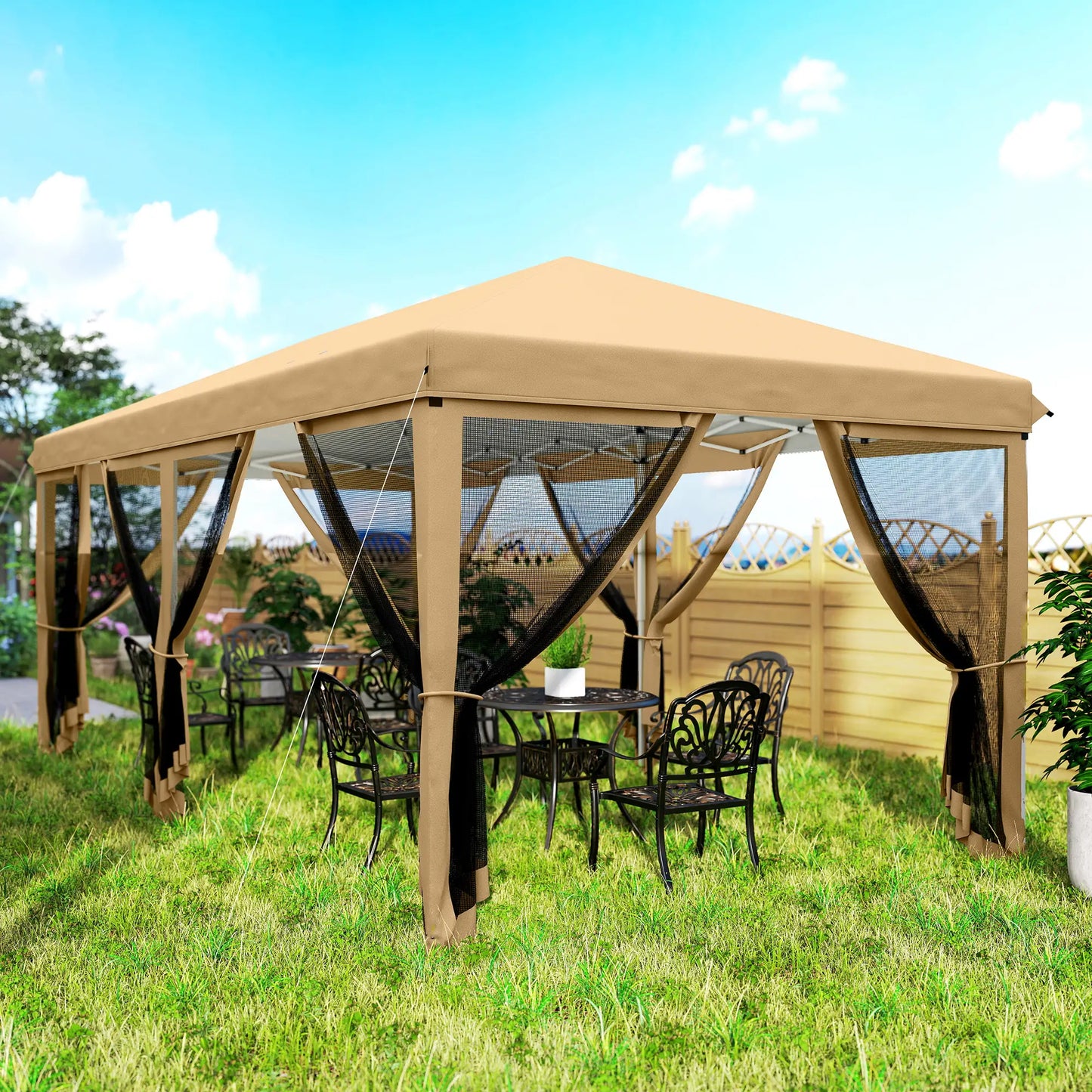 10' x 20' Pop Up Canopy Tent Gazebo, Removable Mesh Sidewalls, Carry Bag, Beige Pop Up Canopies at Gallery Canada