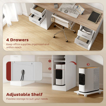 55 Inch Office Desk, White Wood Grain, 4 Reversible Drawers, Adjustable Shelf, White Computer Desks at Gallery Canada