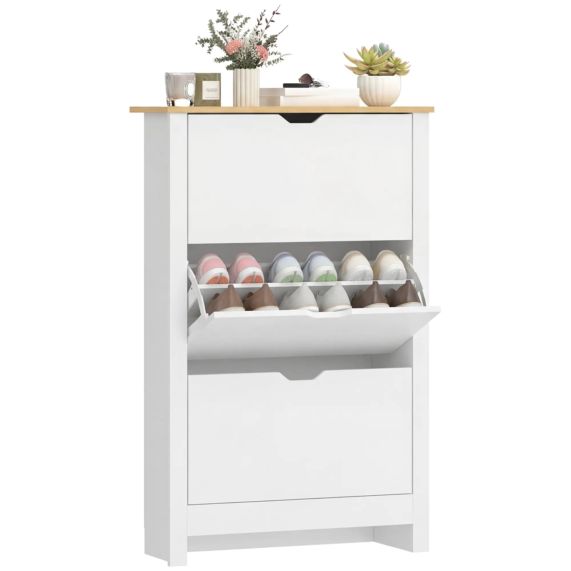 Shoe Storage Cabinet, 3 Flip Drawers, Adjustable Shelves, 9-18 Pairs, White Shoe Storage Cabinets & Racks at Gallery Canada