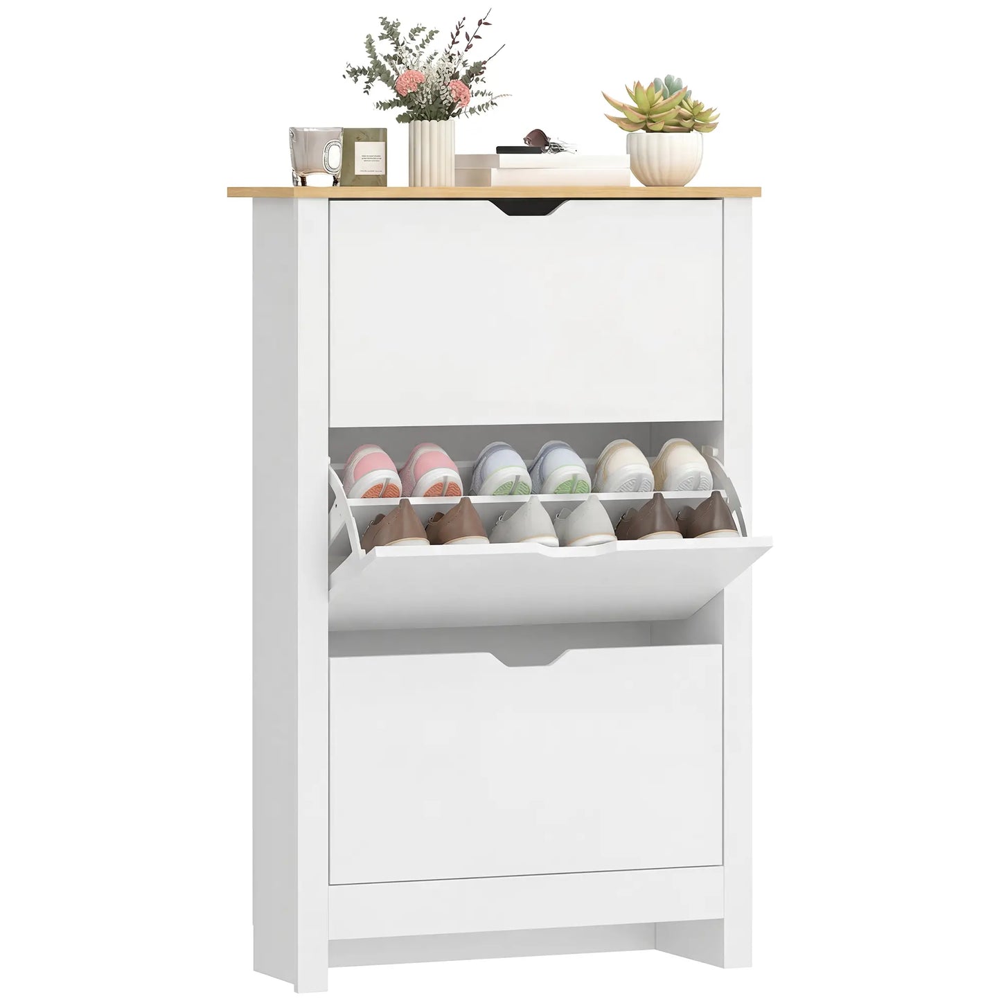 Shoe Storage Cabinet, 3 Flip Drawers, Adjustable Shelves, 9-18 Pairs, White Shoe Storage Cabinets & Racks at Gallery Canada