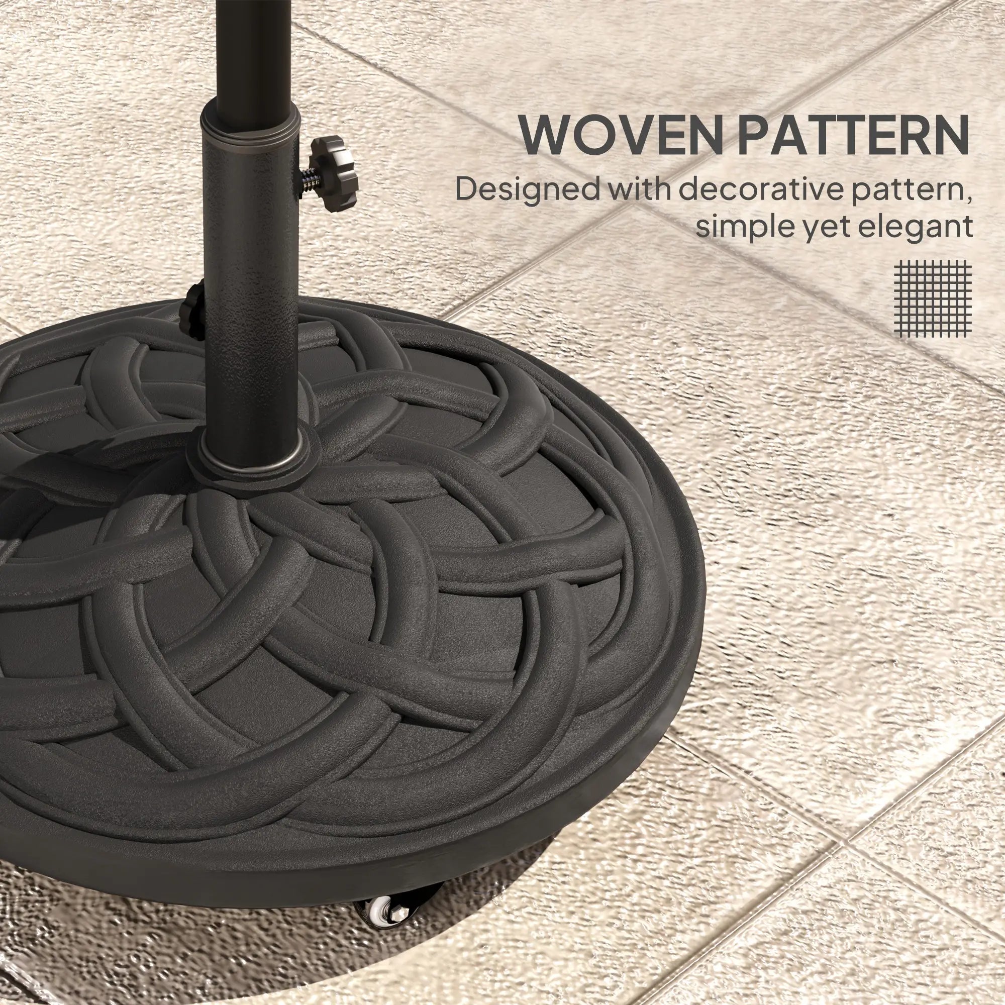 Round Patio Umbrella Base With Wheels, 44 Lbs Resin Stand, 1.3