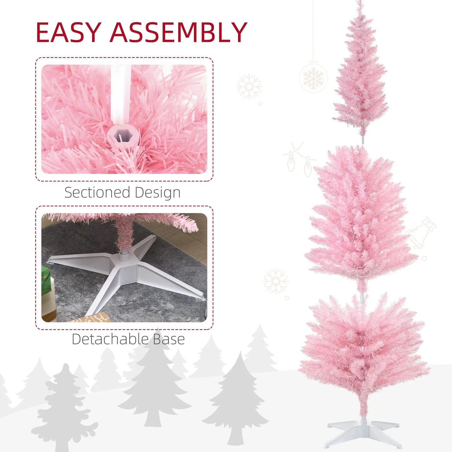 6' Pre Lit Artificial Pencil Christmas Tree, Warm White LED Lights, Pink Pencil Christmas Trees at Gallery Canada