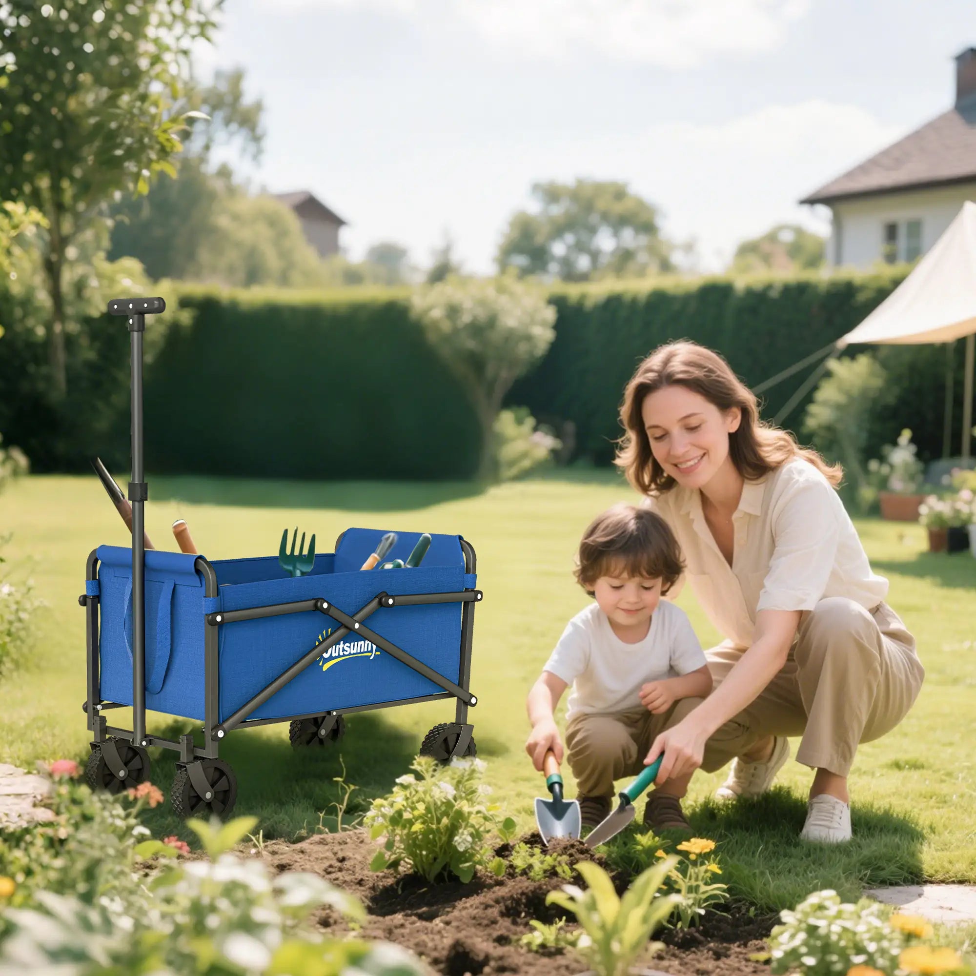 Small Collapsible Garden Cart, Heavy Duty Lawn Wagon, Blue Bike Cargo Trailers at Gallery Canada