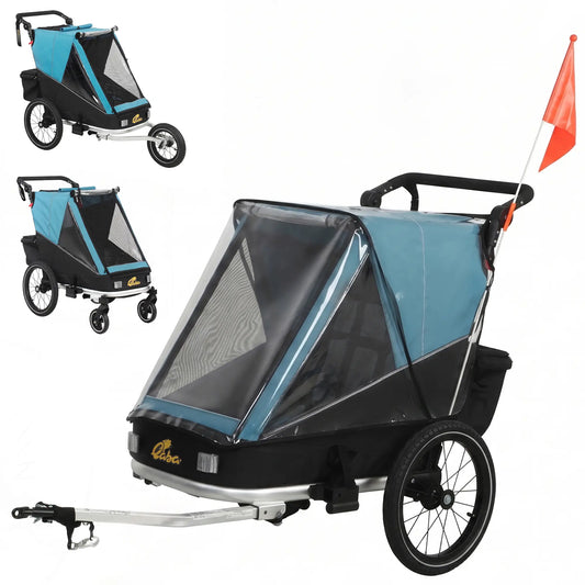 3-in-1 Bike Trailer for Kids, Baby Stroller and Jogger, Foldable Child Bicycle Trailer with Reclining Seat, Blue Kids Bike Trailers Blue, Black, Silver at Gallery Canada