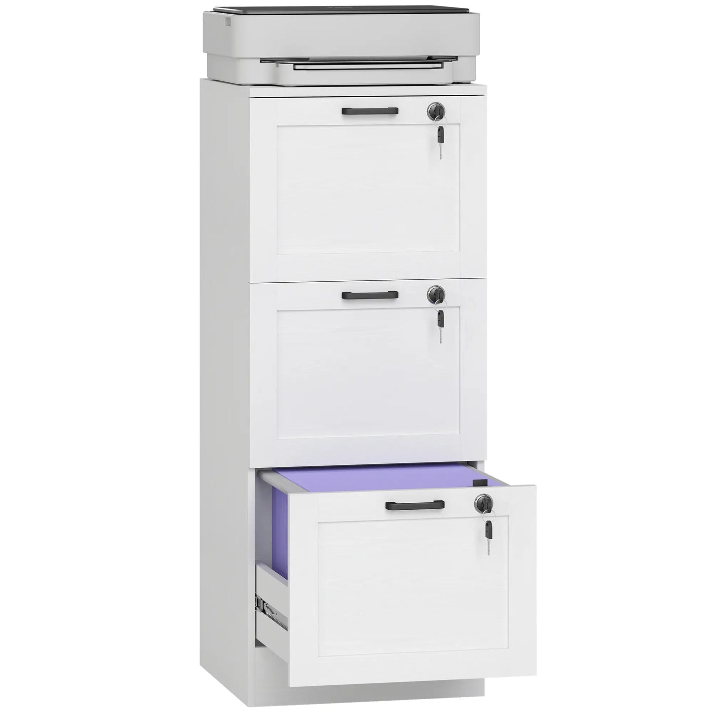 Vertical 3-Drawer Filing Cabinet, Lock, A4 Letter Size, White Office Cabinets & Cupboards at Gallery Canada