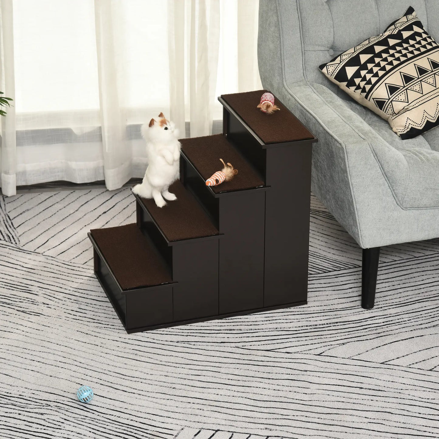 4-Level Wooden Pet Stairs, Non-Slip Carpet, Dark Coffee Dog Stairs at Gallery Canada