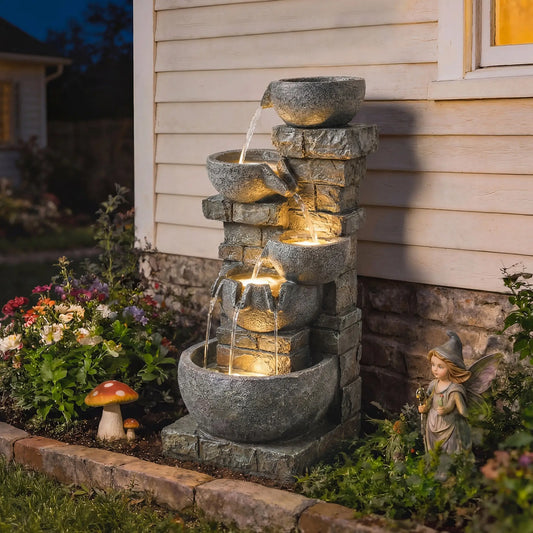 31.5" Tall 5 Tiers Cascading Water Fountain, Mixed, Outdoor Garden Patio Decor Water Fountains Mixed at Gallery Canada