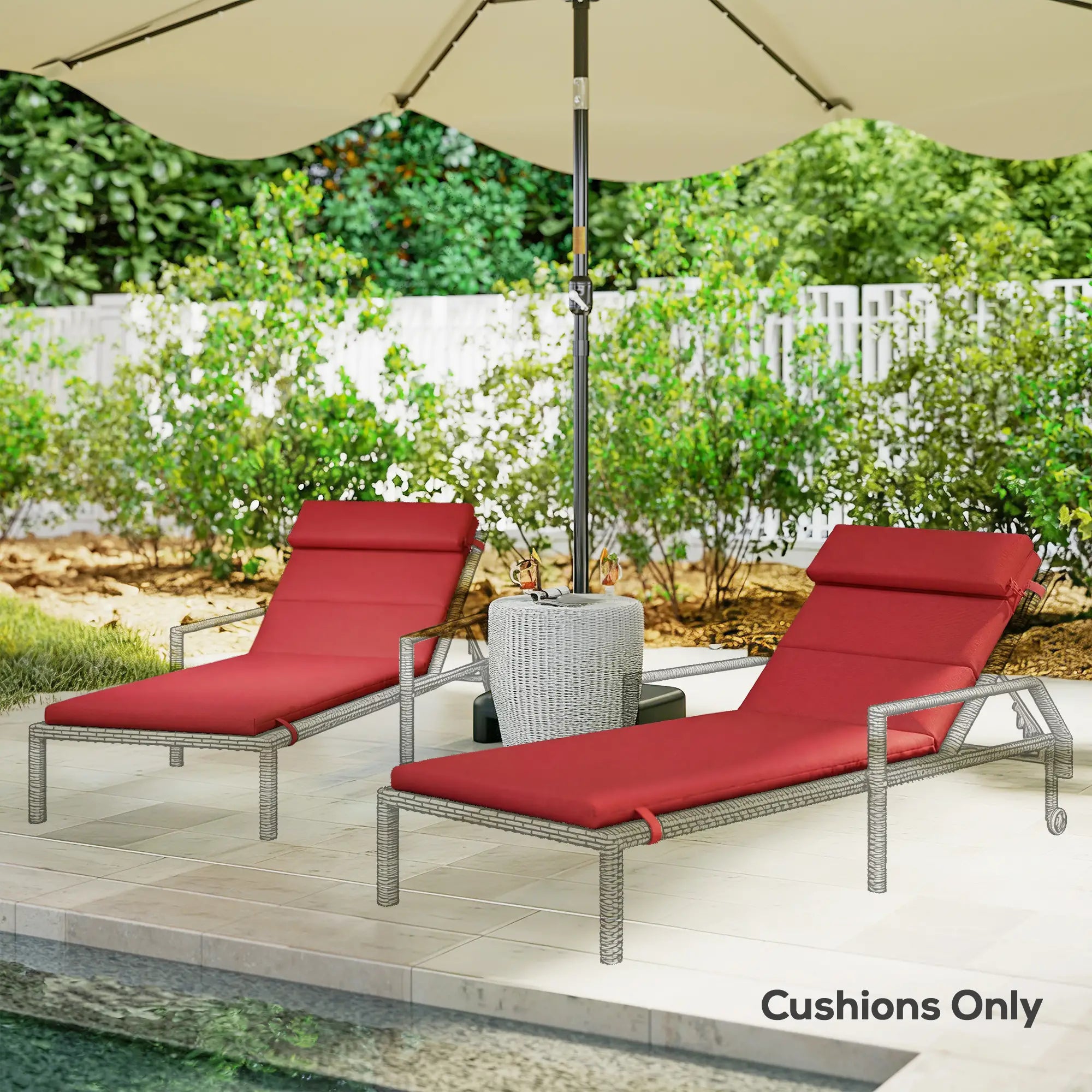 Patio Chaise Lounge Chair Cushions, Set Of 2, Wine Red Patio Chair Cushions at Gallery Canada
