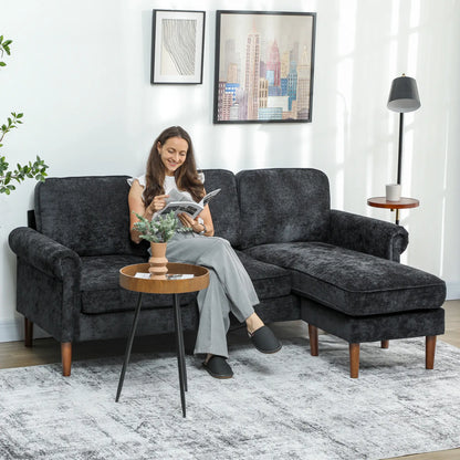 L Shape Sofa, Modern Sectional Couch, Chaise Lounge, Wooden Legs, Black 3-Seater Sofas at Gallery Canada