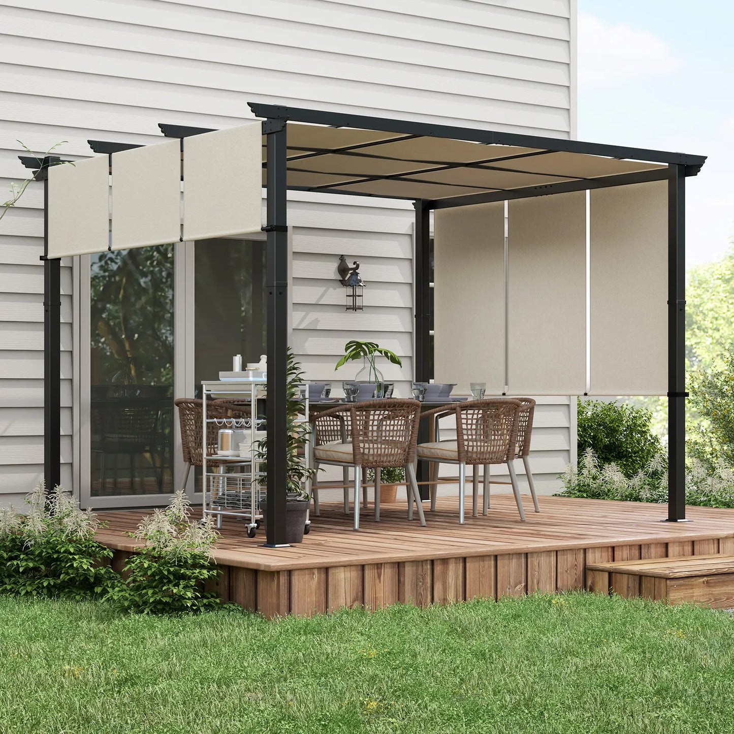 10' x 12' Metal Pergola With Retractable Canopy, For Garden Patio Backyard Deck Pergolas at Gallery Canada