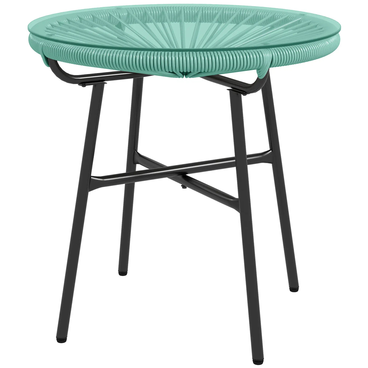 Round Outdoor Rattan Side Table, Tempered Glass Top, Light Green Patio Side Tables Black Frame, Light Green PE Rattan at Gallery Canada