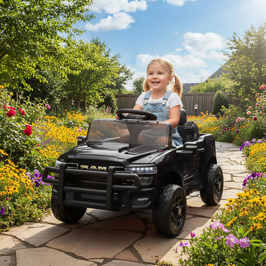 12V Ride On Car, Dodge RAM 3500, Remote Control, Suspension, Black Electric Toy Cars Black at Gallery Canada