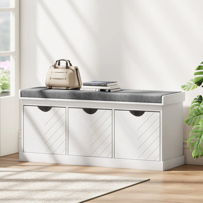 Shoe Storage Bench, 3 Drawers, Padded Seat, White Shoe Storage Cabinets & Racks at Gallery Canada