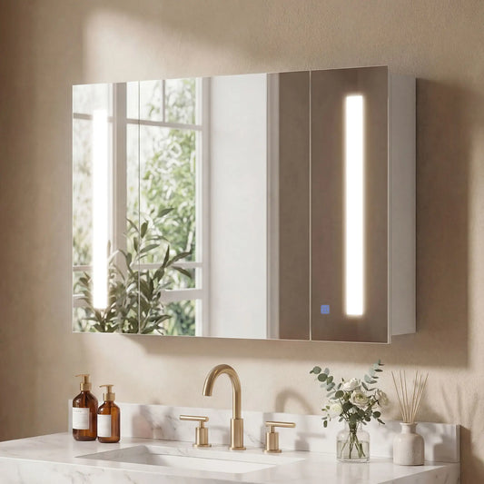 Medicine Cabinet With Mirror, Wall Mounted, Adjustable Shelf, USB Charge, High Gloss White, White Mirror Medicine Cabinets High Gloss White at Gallery Canada