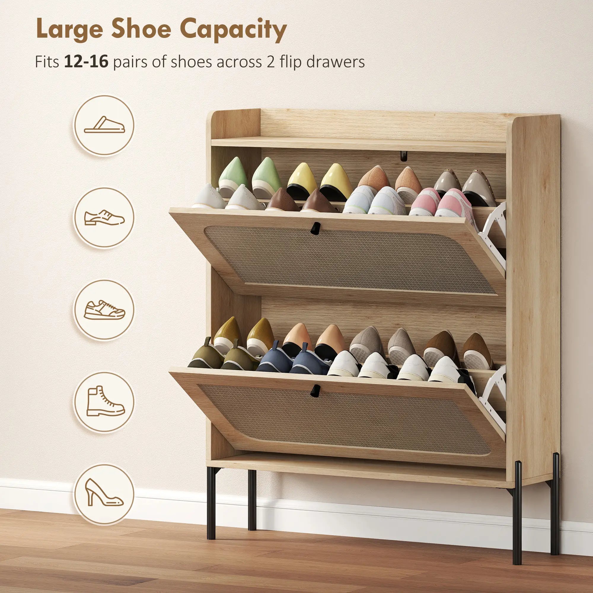 Shoe Cabinet With 2 Flip Drawers, Narrow Storage, Oak Shoe Storage Cabinets & Racks at Gallery Canada