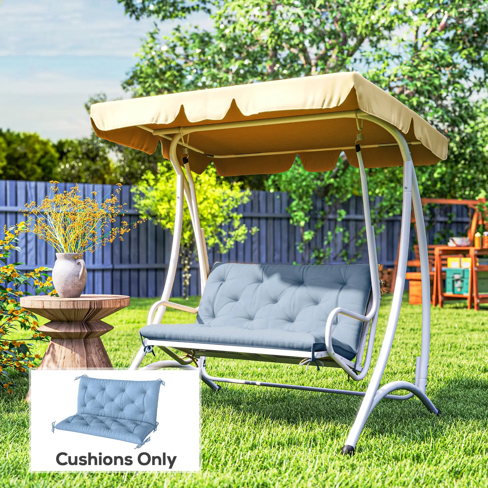 Garden Bench Cushion, 2 Seater with Backrest, Non-Slip Thick Pad, Blue Patio Chair Cushions at Gallery Canada