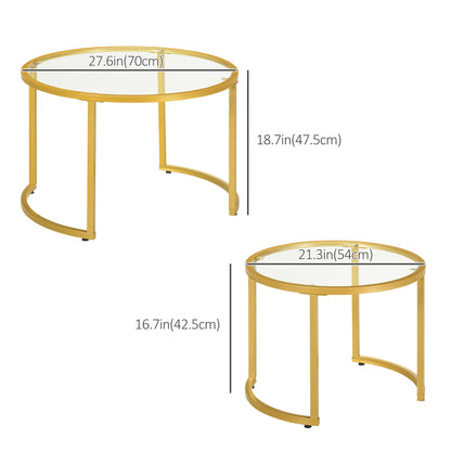 Round Coffee Table Set, Tempered Glass Top, Steel Frame, Gold Coffee Tables at Gallery Canada