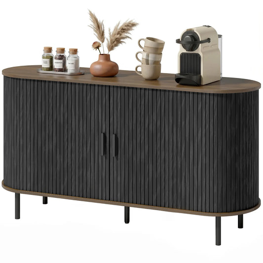 Fluted Sideboard Buffet Cabinet, 55", Black Storage Cabinets Black Wood Grain, Brown Wood Grain at Gallery Canada