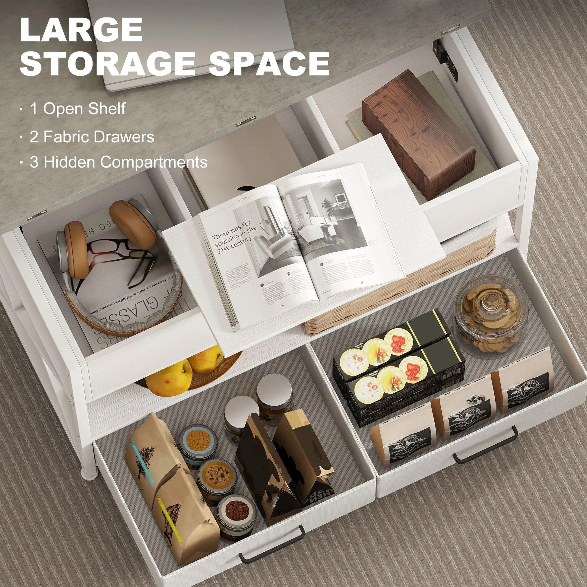 Modern Coffee Table, Lift Top with Fabric Drawers, Hidden Storage, Cement Grey Coffee Tables at Gallery Canada