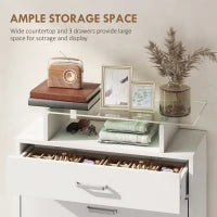 Armoire à chaussures fine, 2 tiroirs basculants, étagères réglables, dessus en verre