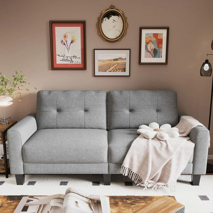 3-Seater Sofa, Mid-Century Linen Couch, Upholstered Seat, Gray 3-Seater Sofas at Gallery Canada
