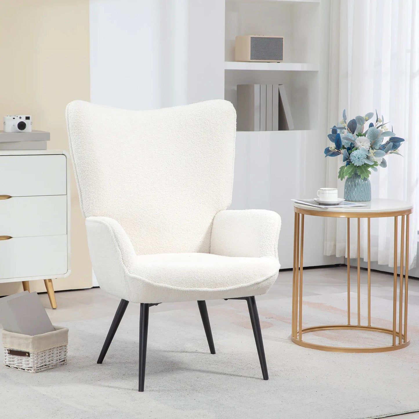 Sherpa Accent Chair, Upholstered Armchair, Fluffy Wingback, Cream White Accent Chairs at Gallery Canada