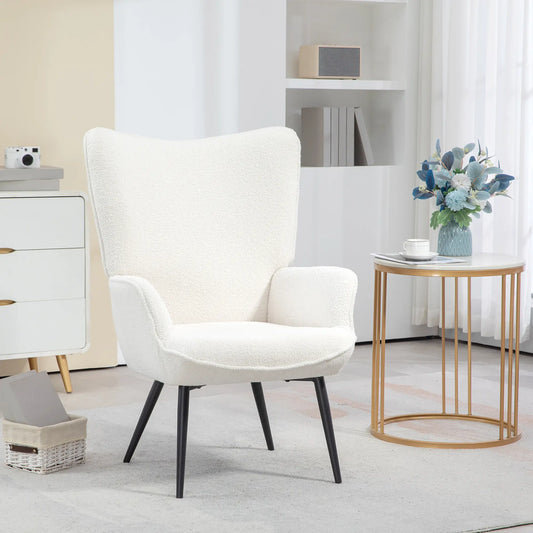 Sherpa Accent Chair, Upholstered Armchair, Fluffy Wingback, Cream White Accent Chairs Cream White, Black at Gallery Canada