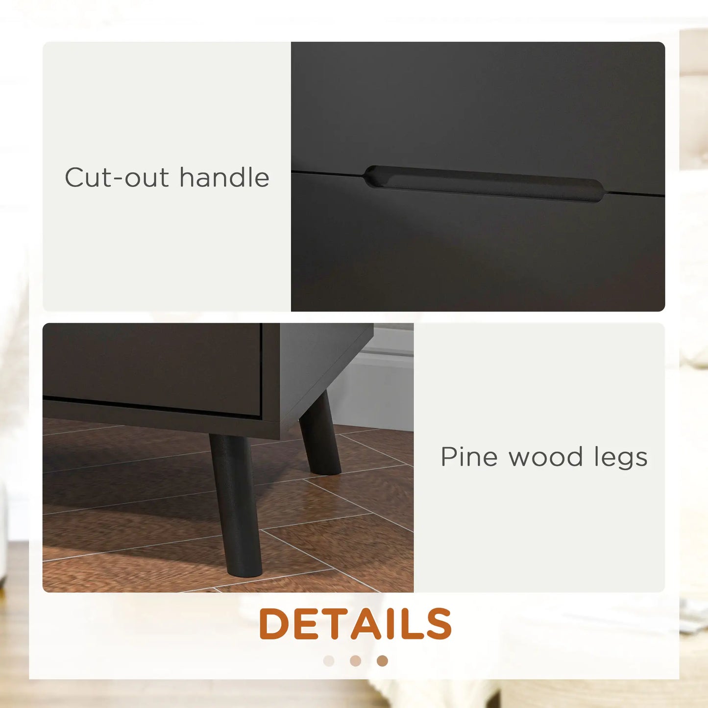 Modern Nightstand, Night Table with 2 Drawers, Bed End Table with Solid Wood Legs for Bedroom Bedside Tables at Gallery Canada