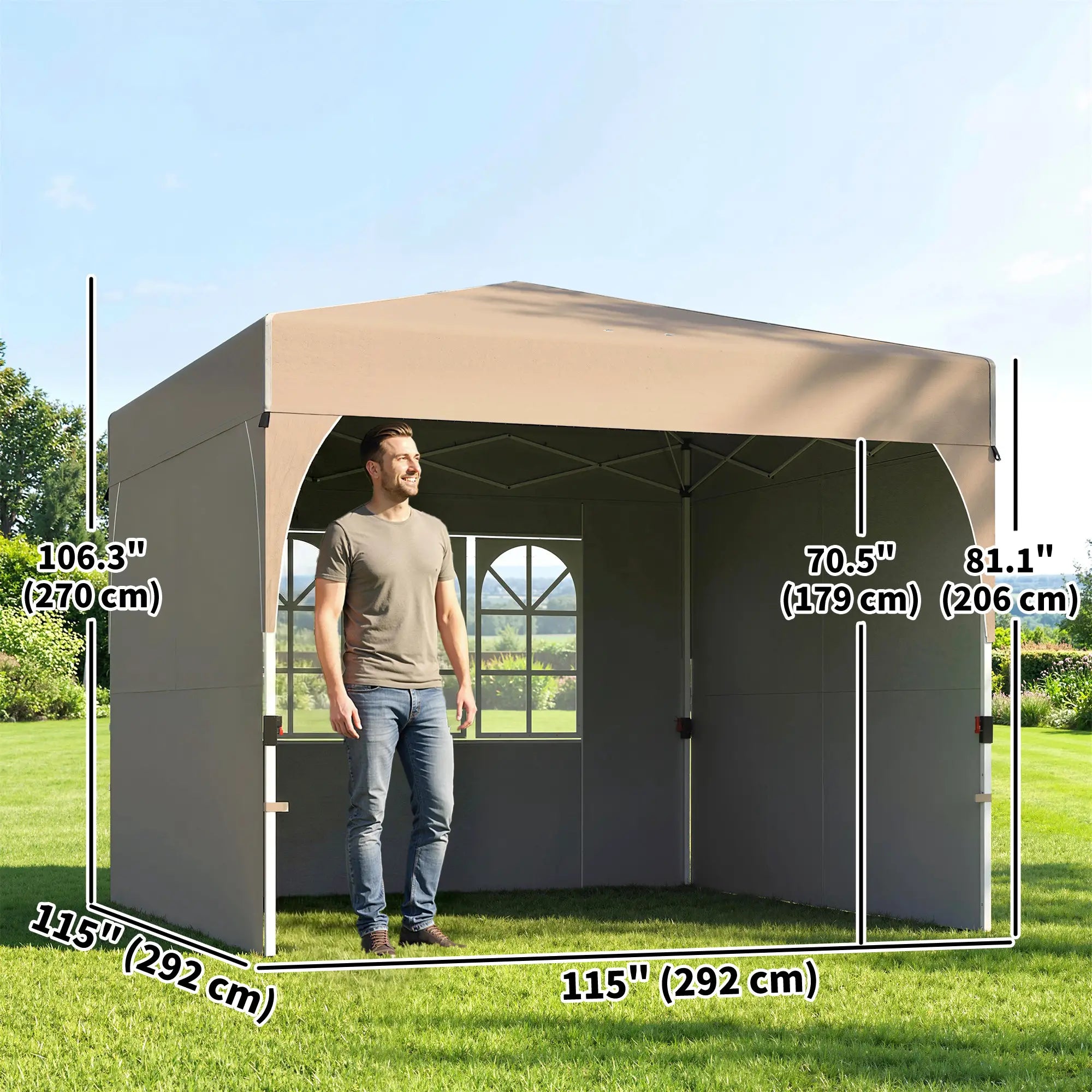 9.6 x 9.6 ft Pop Up Canopy Tent, 3 Sidewalls, UPF 50+, Khaki Pop Up Canopies at Gallery Canada